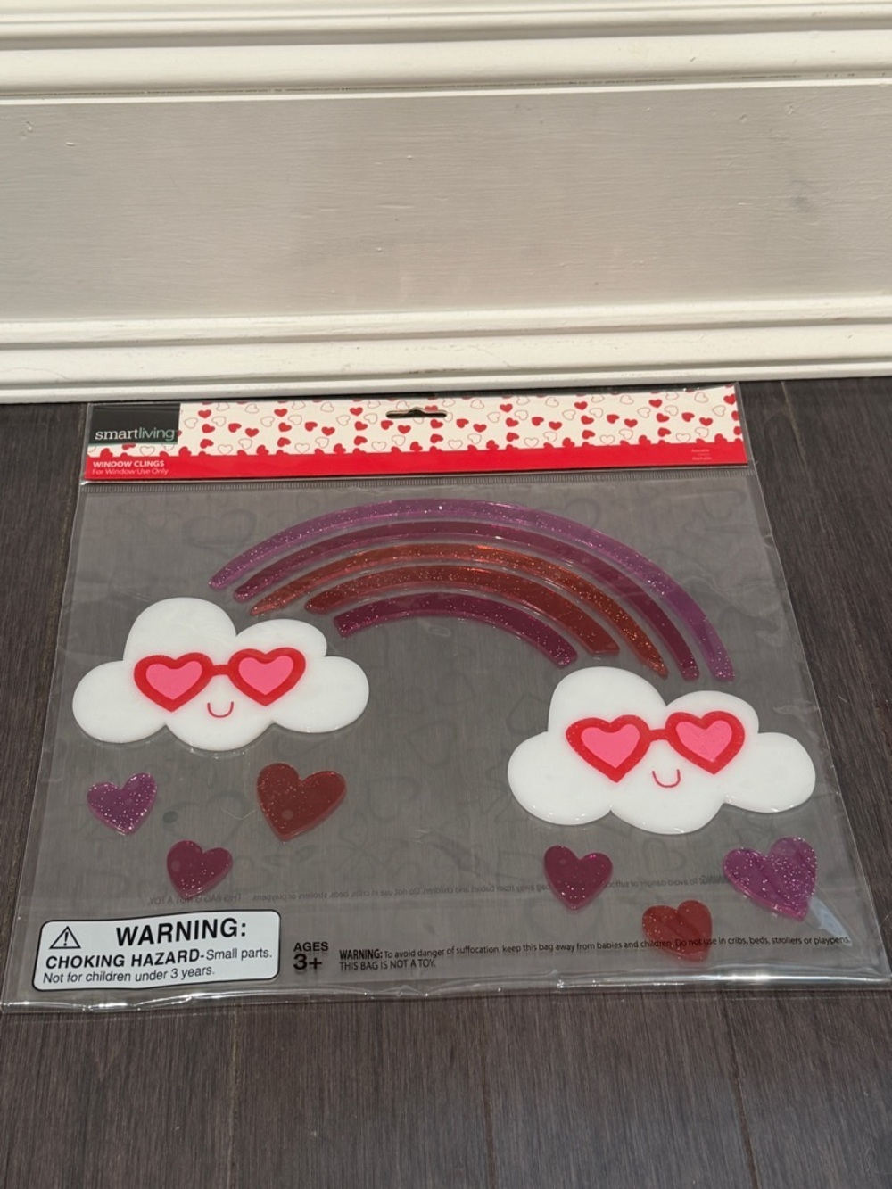 NWT Smart Living Heart-Eyed Cloud & Rainbow Window Clings Valentine’s Day